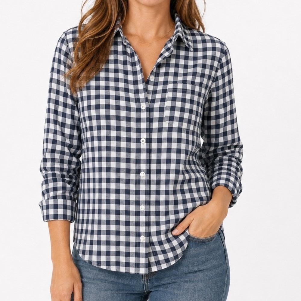 J.Crew Button Down Women Small Navy White Gingham AL495 Cotton Long Sleeve NWT